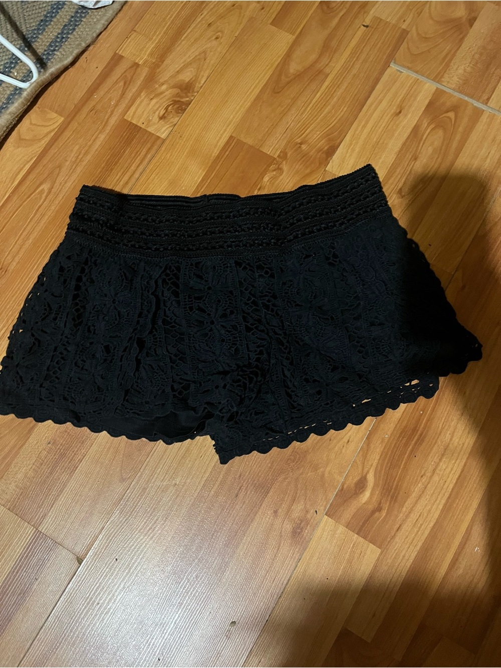 Rewind Black Crochet Lace Shorts with Scalloped Hem